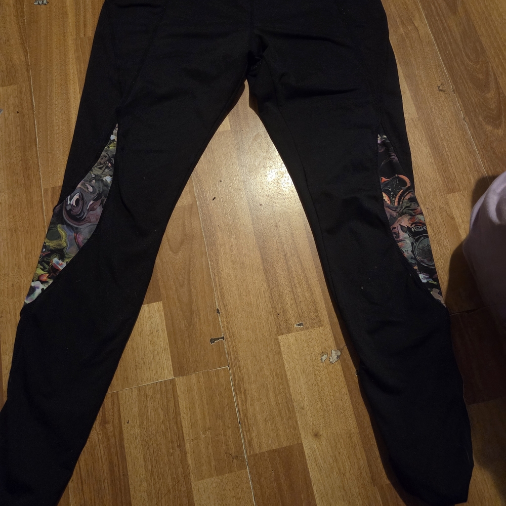 Forever 21 Black Leggings with Multicolor Floral Side Panels